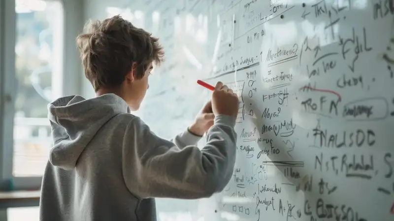 Student working out problem on whiteboard