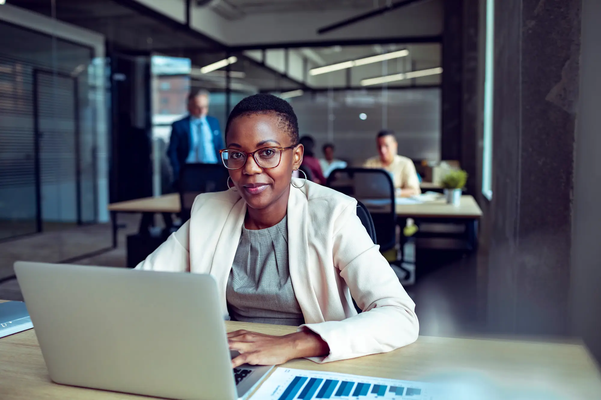 Female businesswoman sitting in front of a laptop