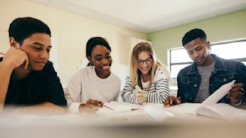 A group of students studying
