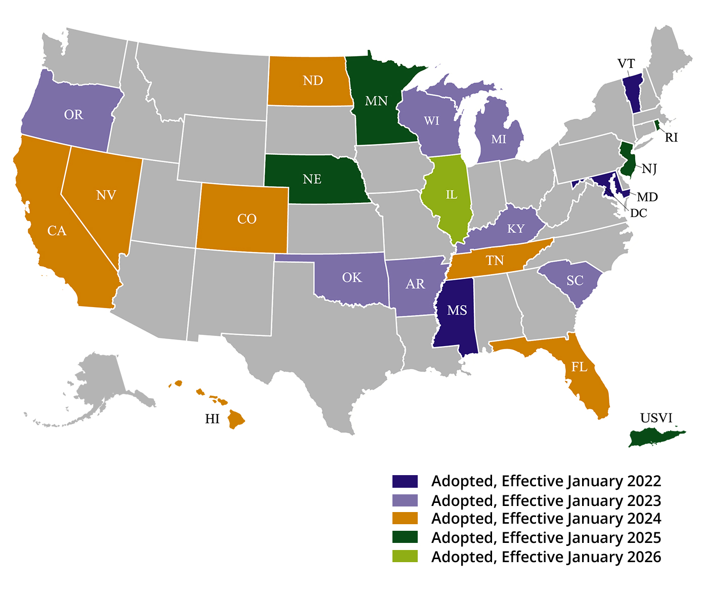 State by State Map of Where is the IAR CE Model Rule in Effect