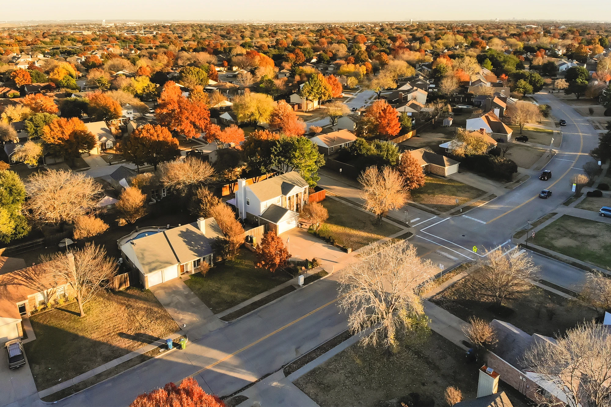 dearborn - high view of neighborhood at sunset