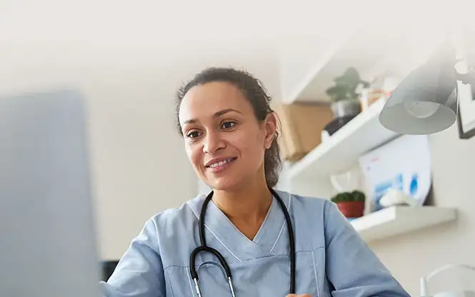 Nurse sitting in an office