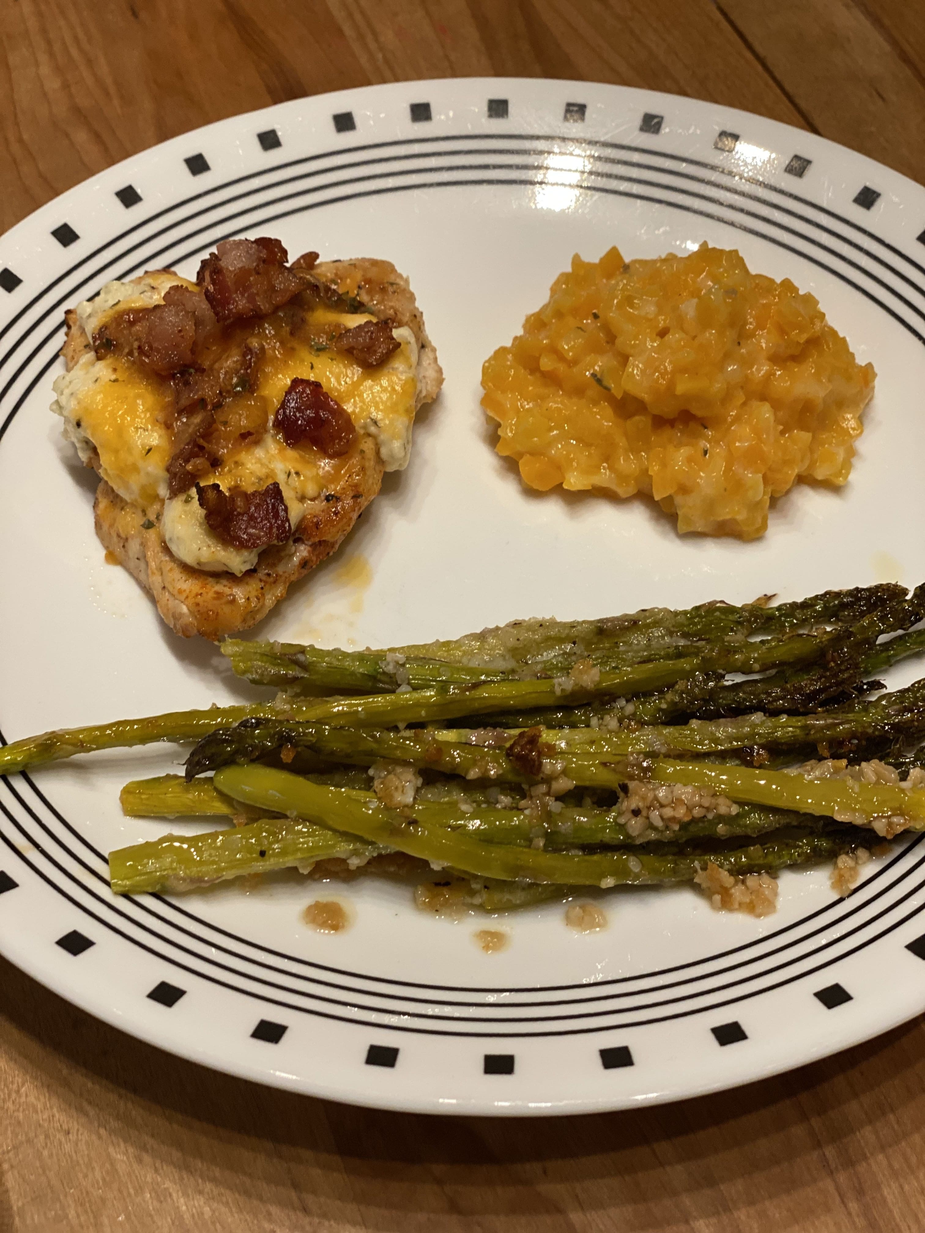 Crack chicken with asparagus and butternut squash