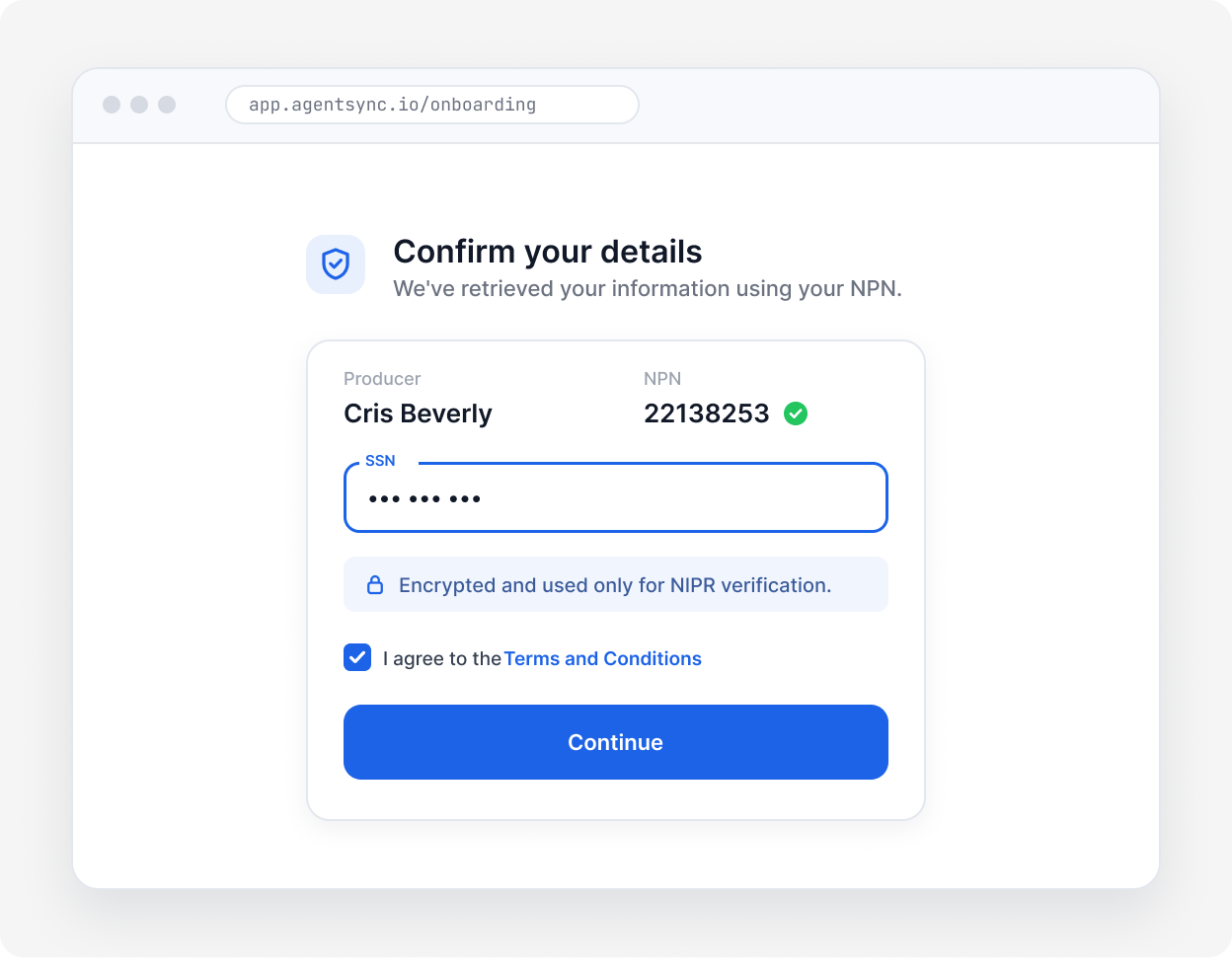Producer confirming the details AgentSync retrieved from NIPR