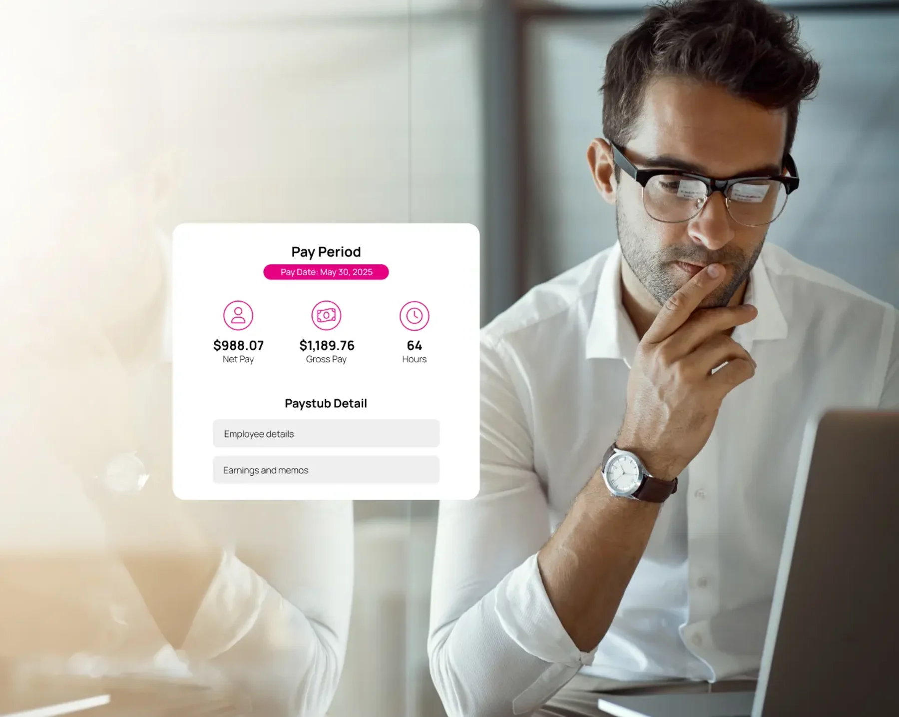 man looking at his pay stub online