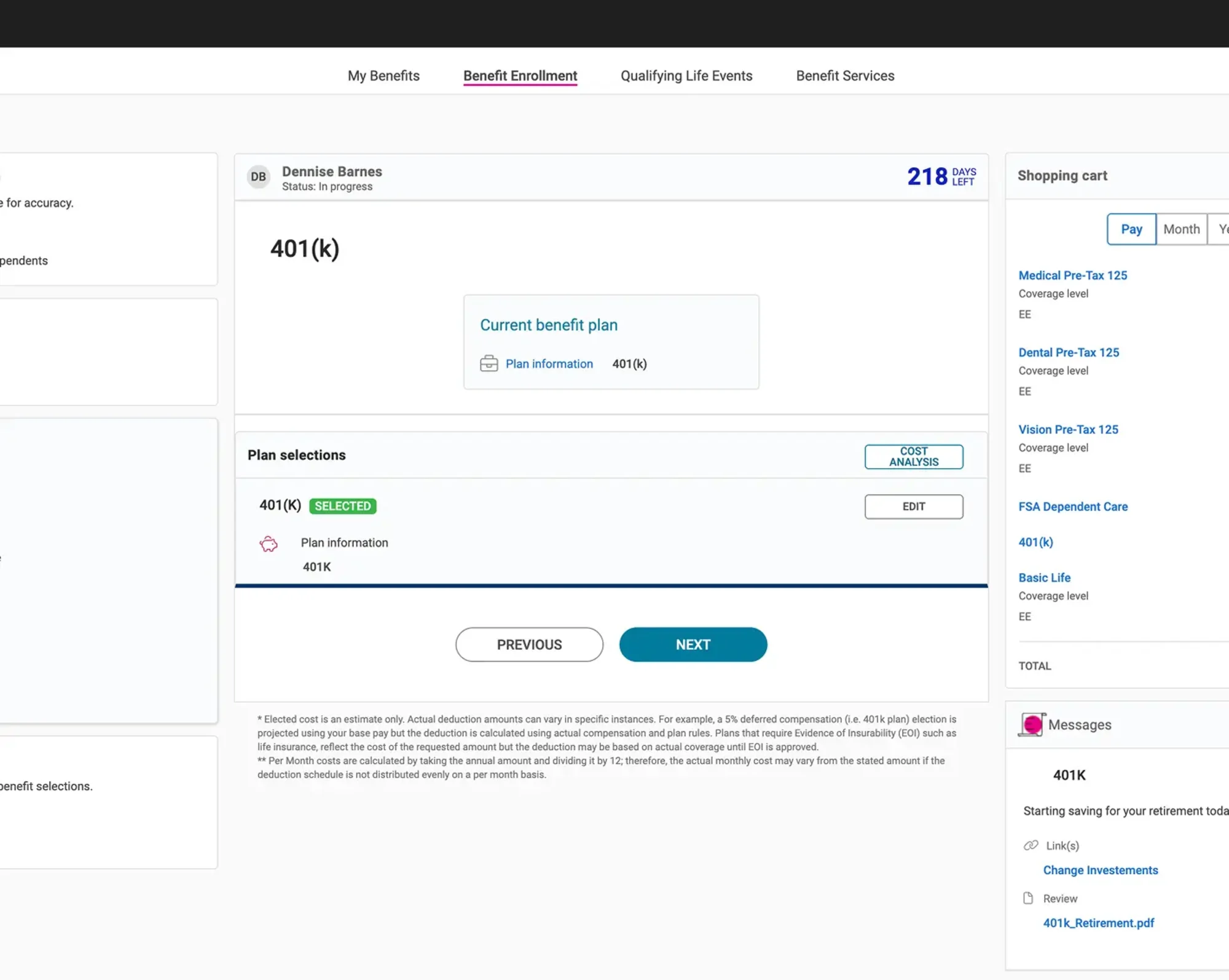 screenshot of guided decisions for benefits enrollment