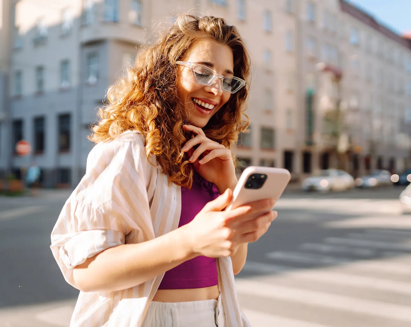 woman looking up transit parking benefits on phone