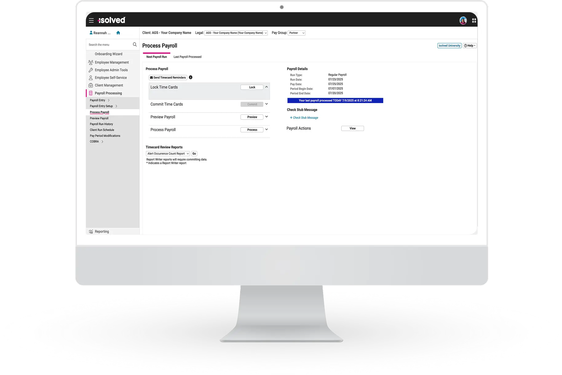 computer screen with payroll preview