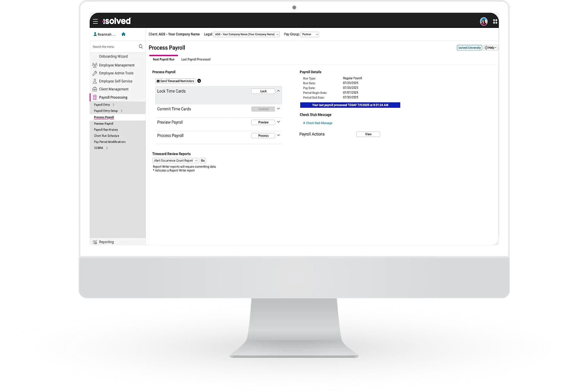 computer screen with payroll preview