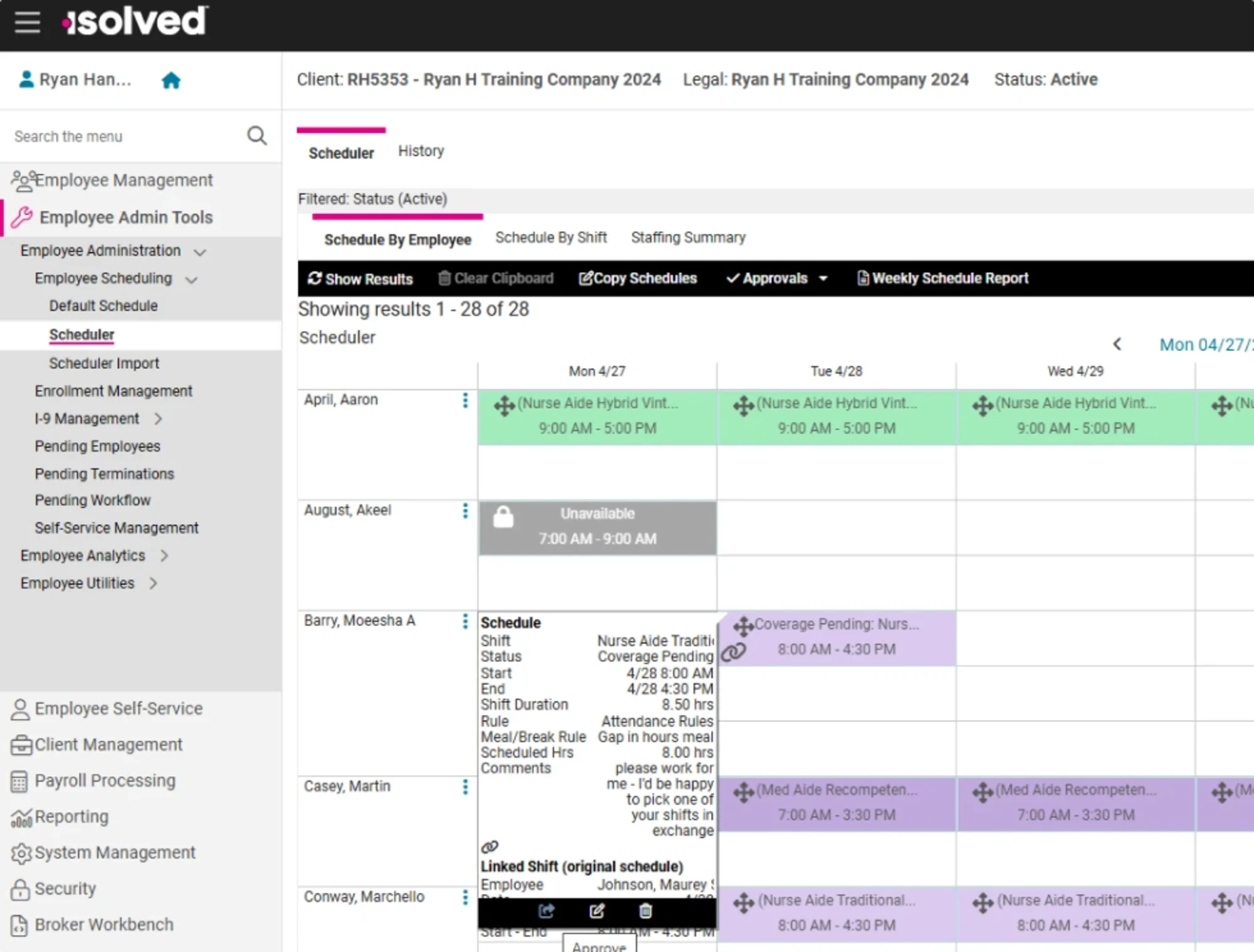 screen of workforce scheduling