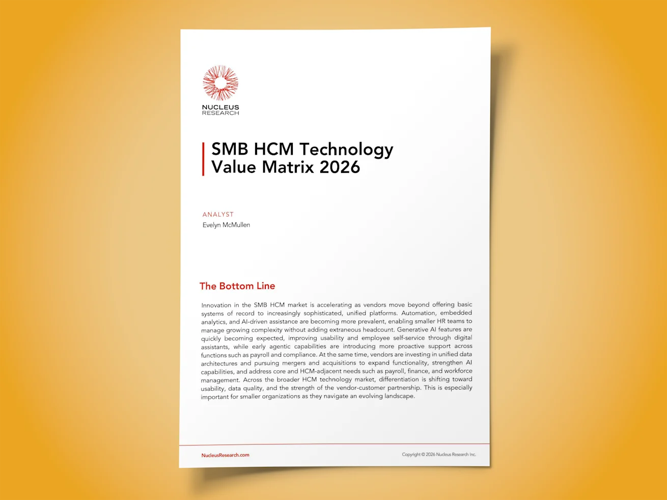 Nucleus Research SMB HCM Technology Value Matrix 2026