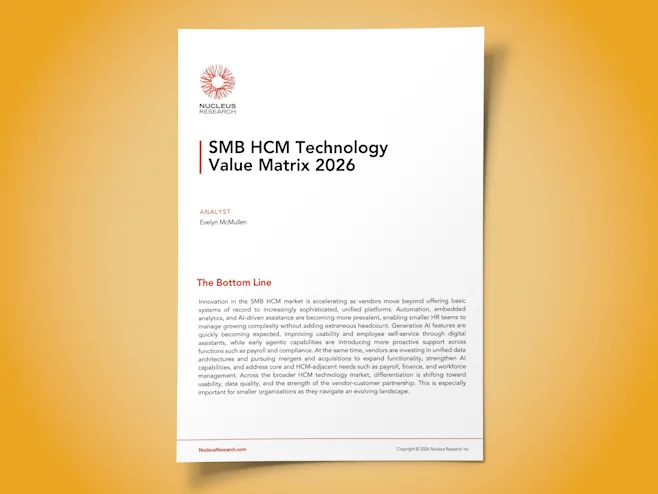 Nucleus Research SMB HCM Technology Value Matrix 2026