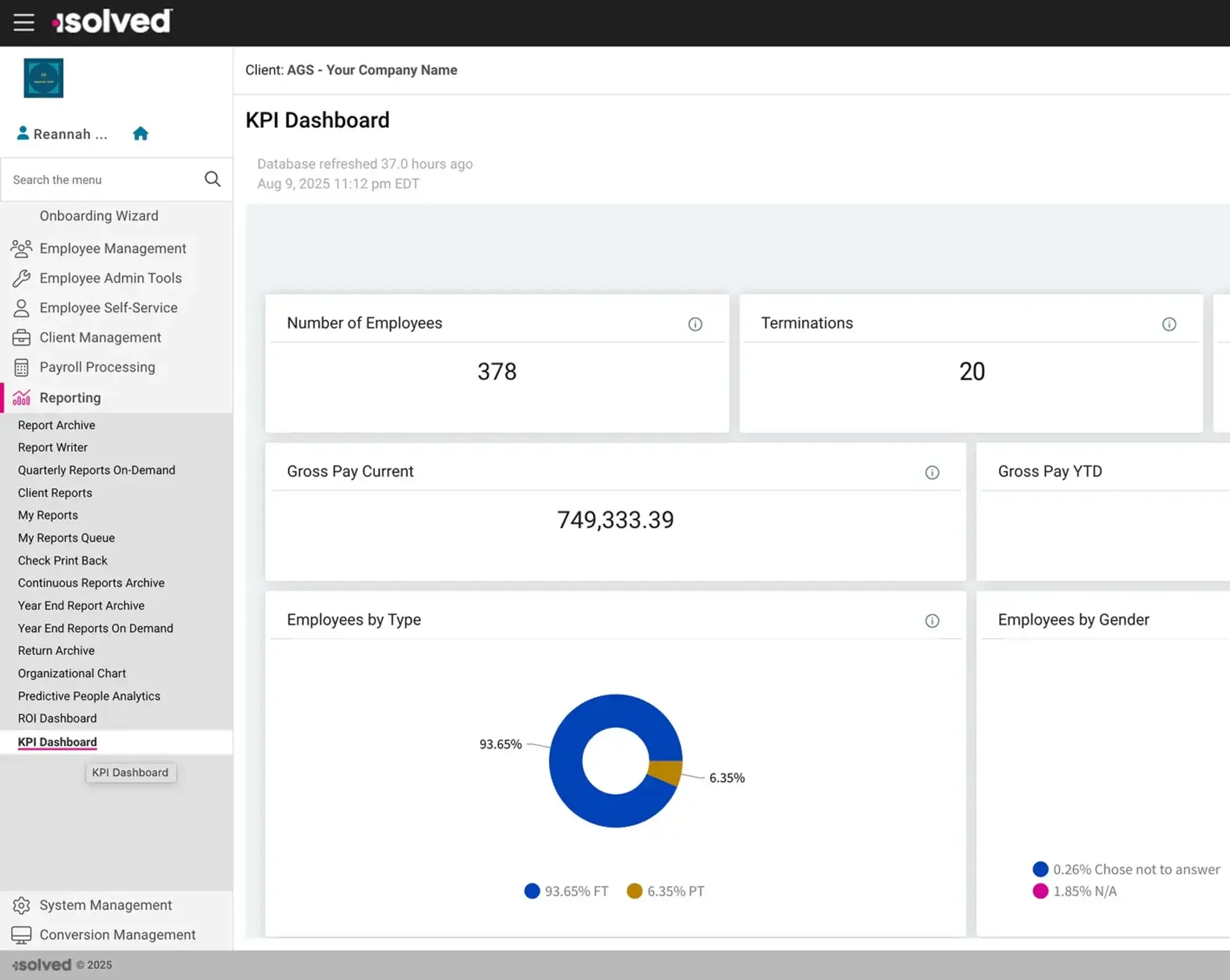 screen showing tracking of details and metrics
