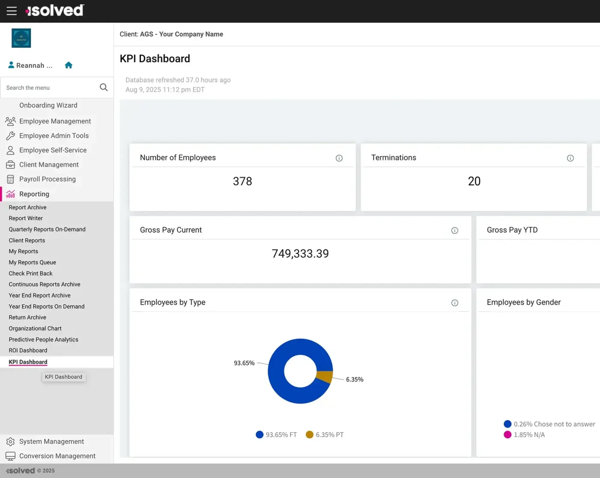 screen showing tracking of details and metrics
