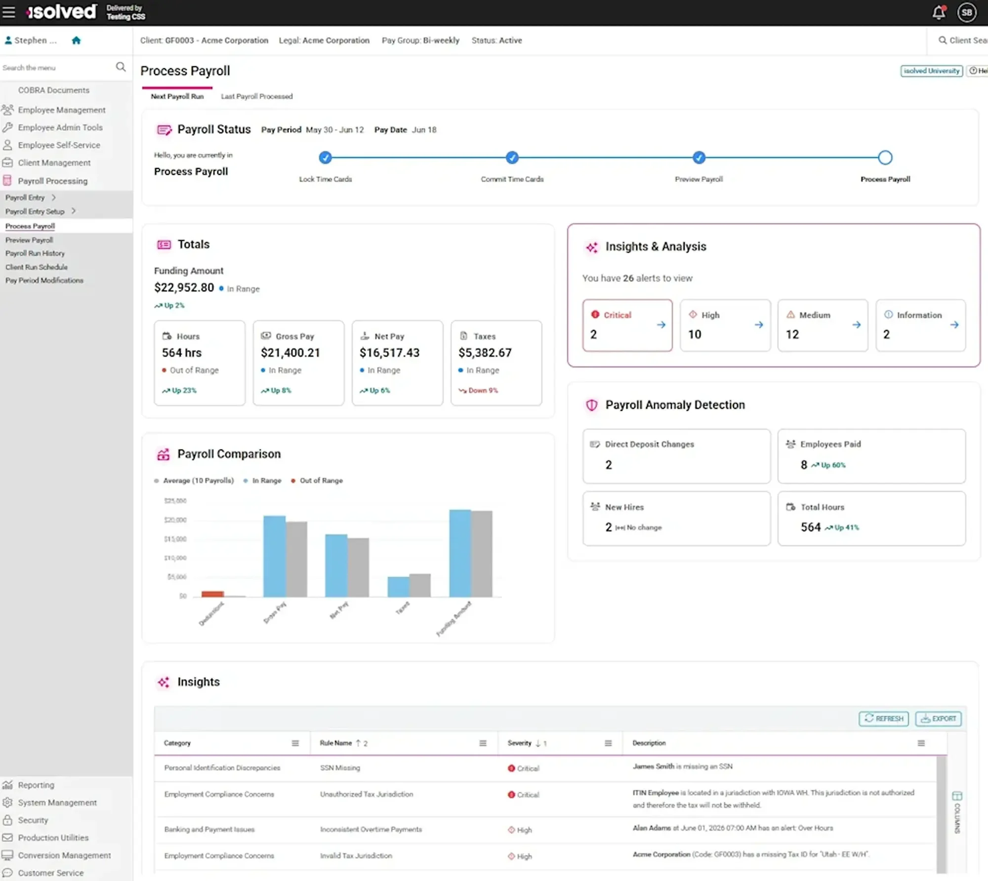 screenshot of hcm software
