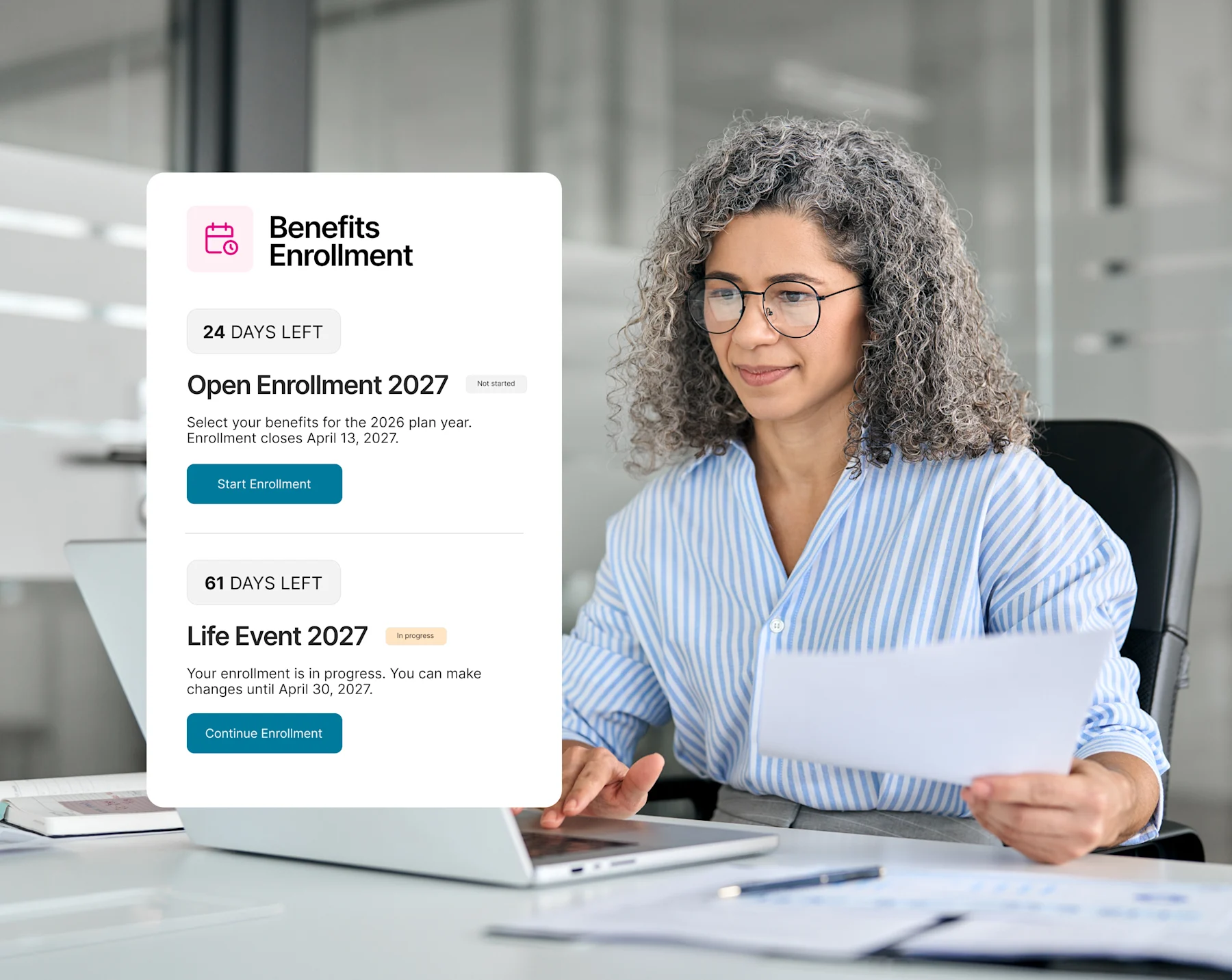 Woman at laptop with Screenshot overlay