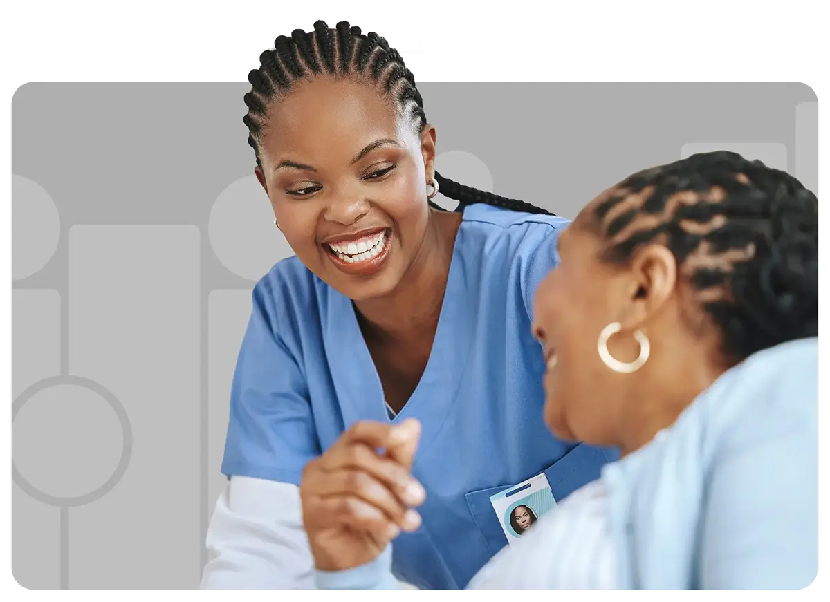 smiling healthcare worker helping a patient