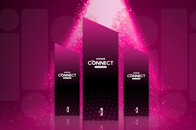 Three awards on a pink background