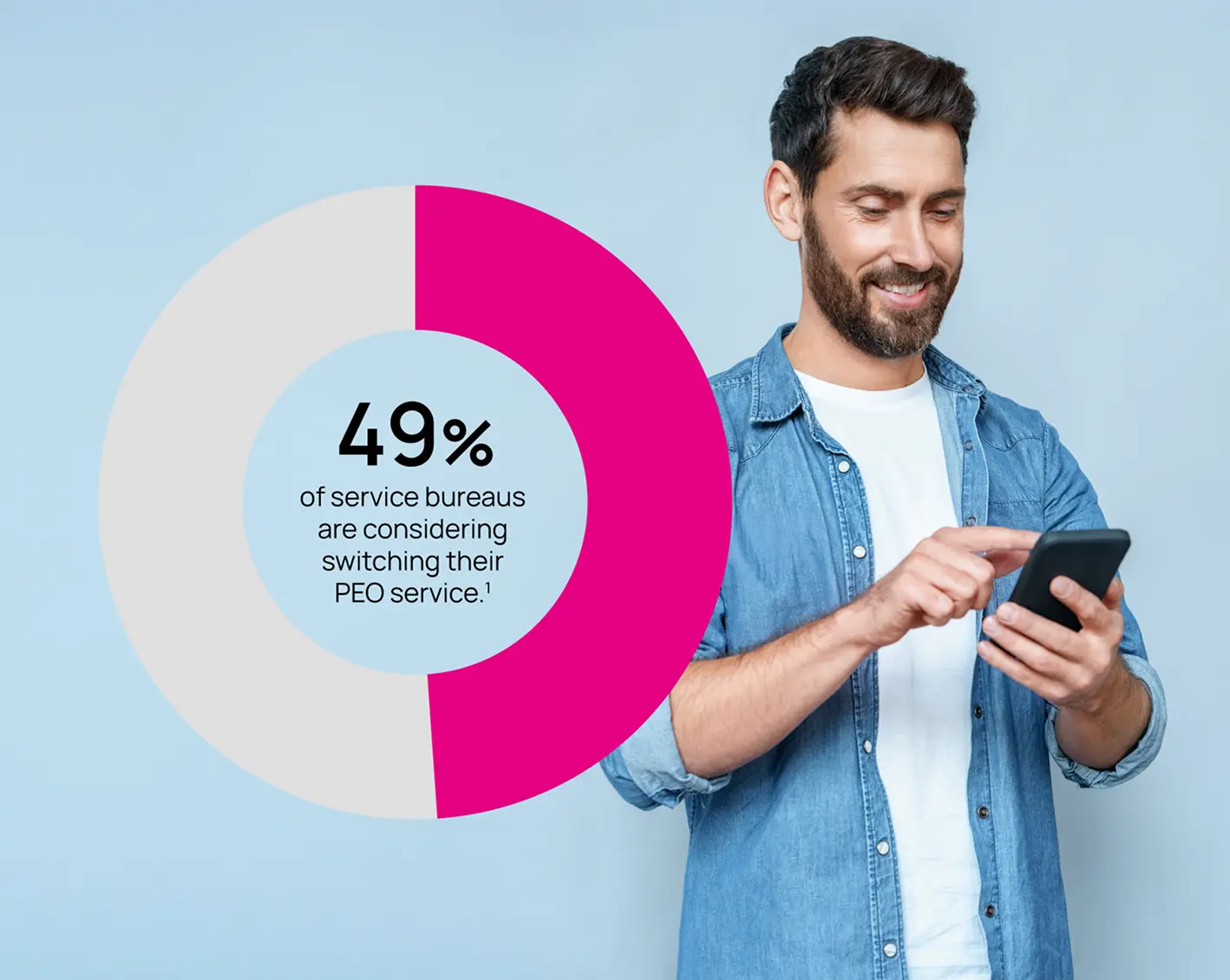 man looking on phone with graphic to the side