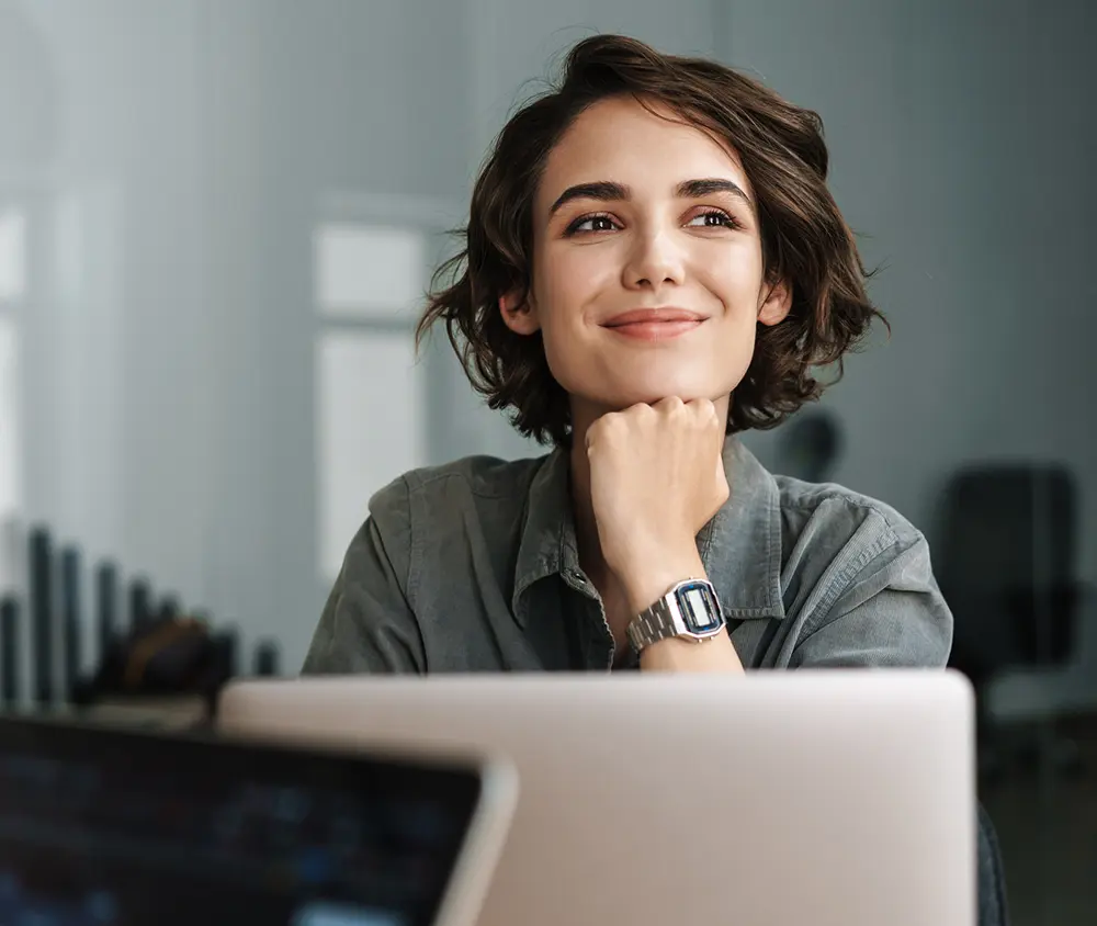 employee happy about her new job decision