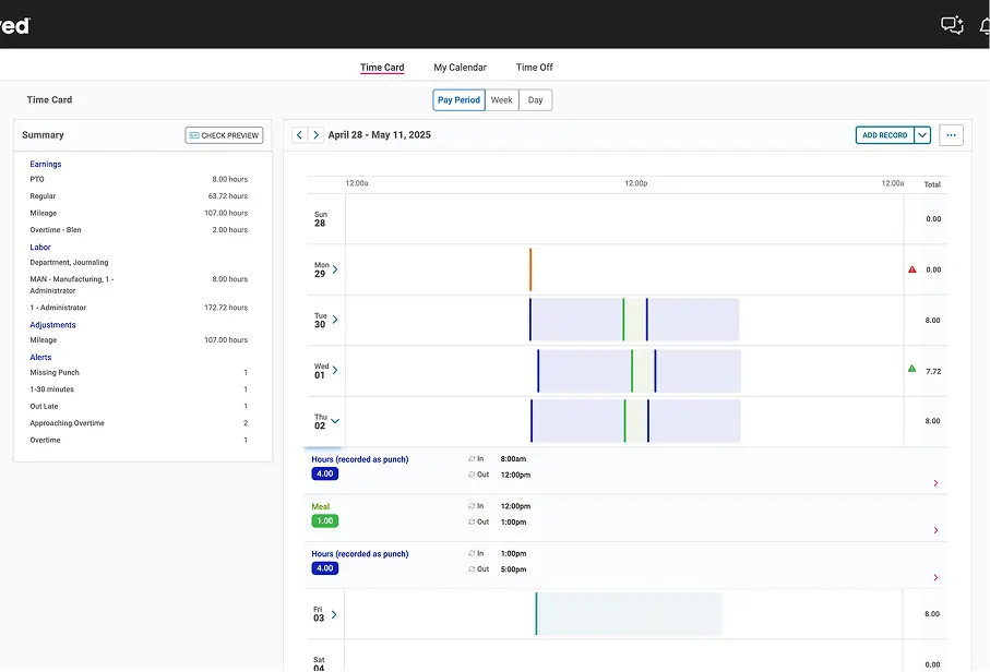 screen of scheduling options