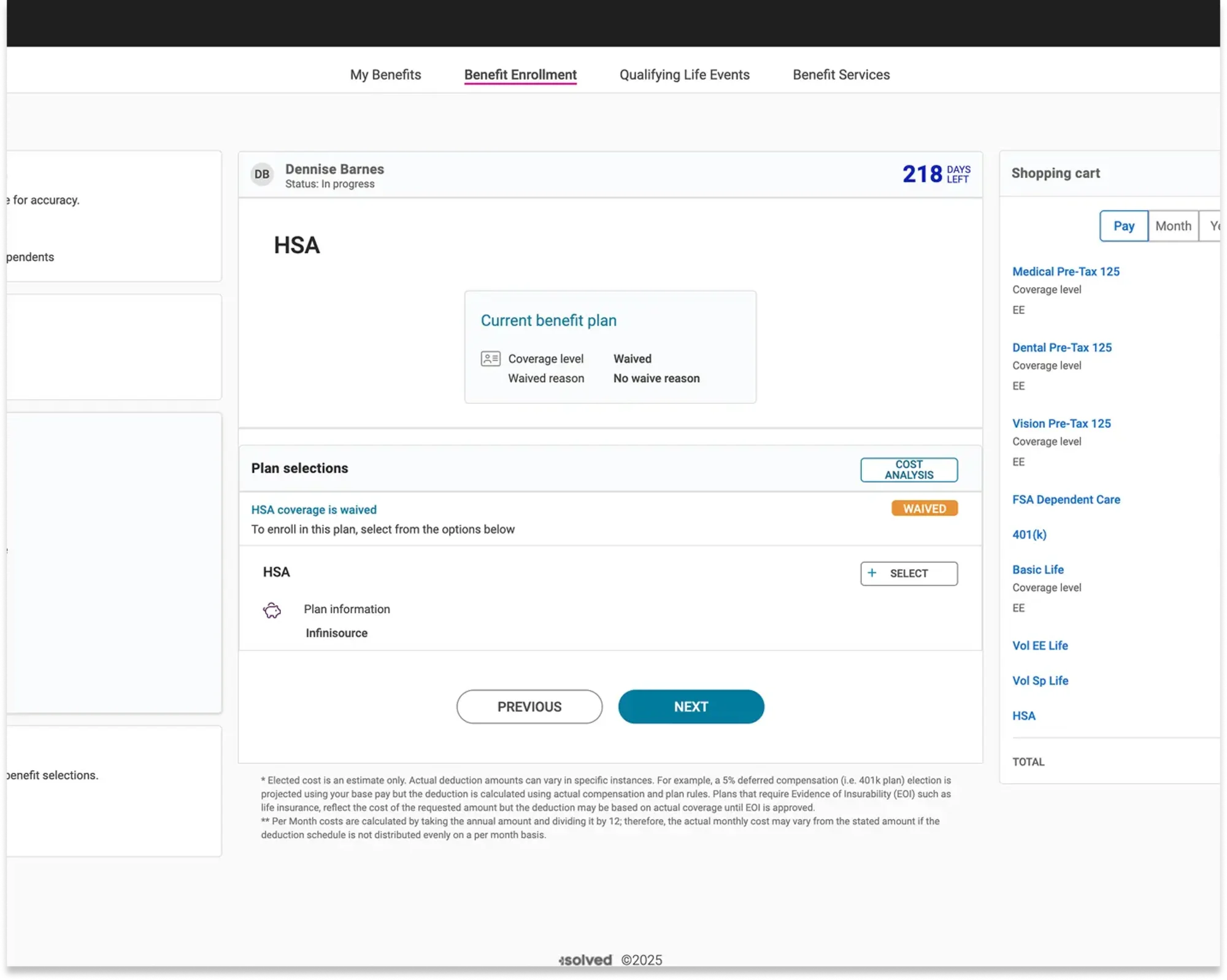 screen showing investment hsa benefits