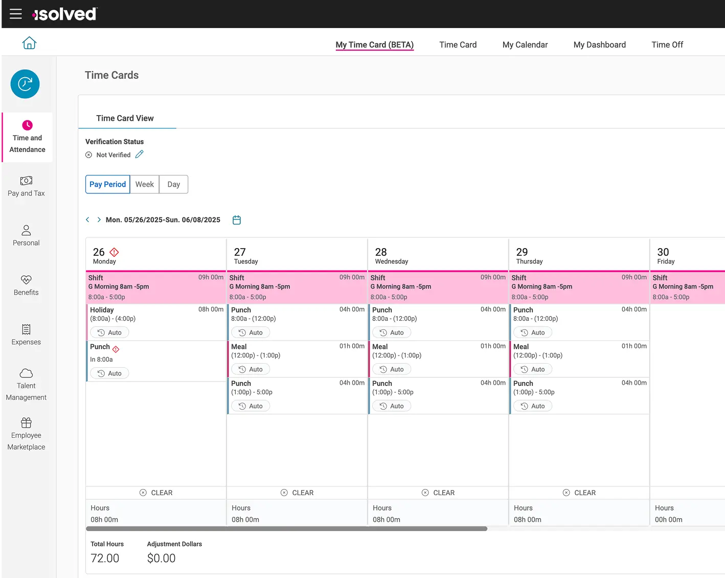 screen showing how to update time records