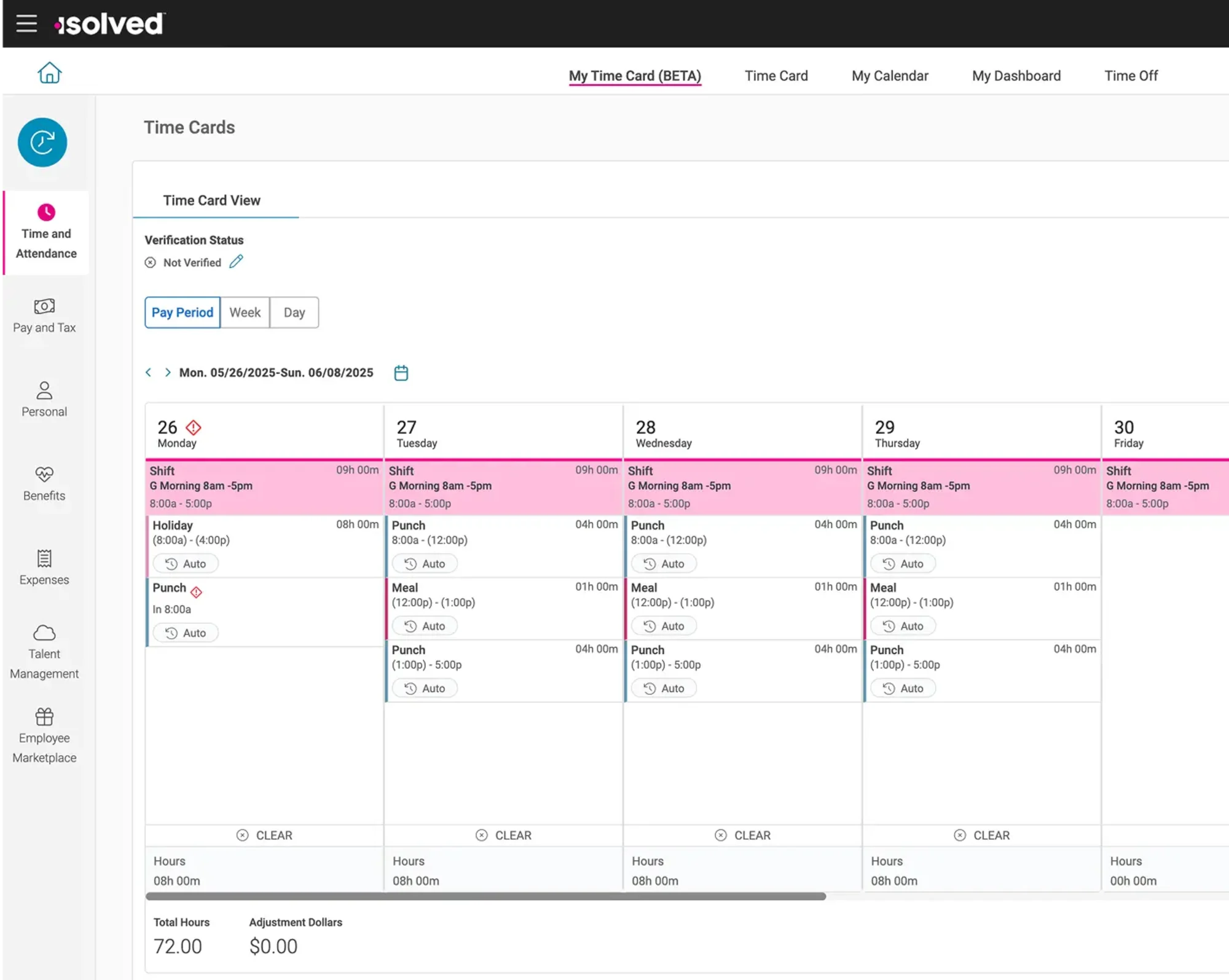 screen showing how to update time records
