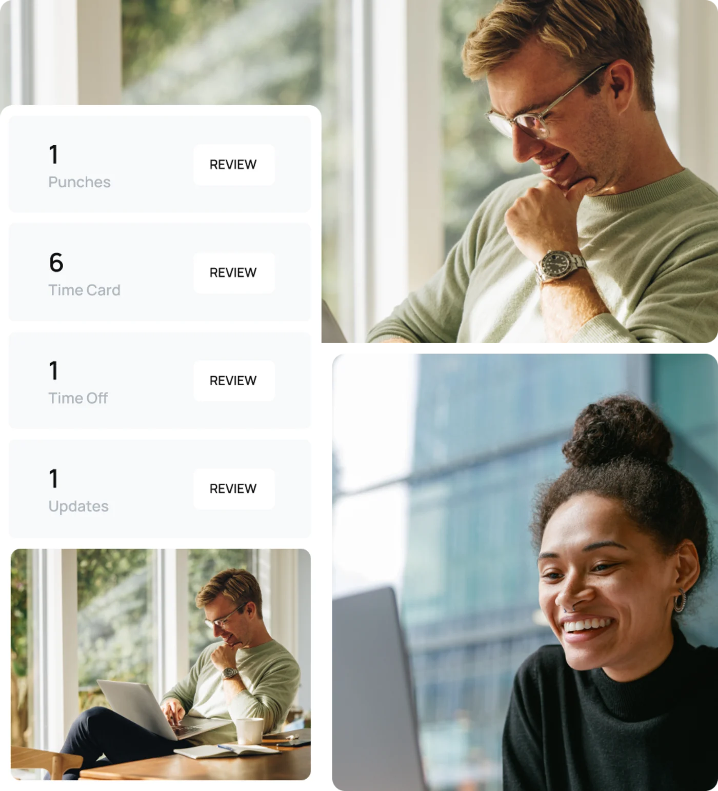 Two people look at software on their laptop monitors