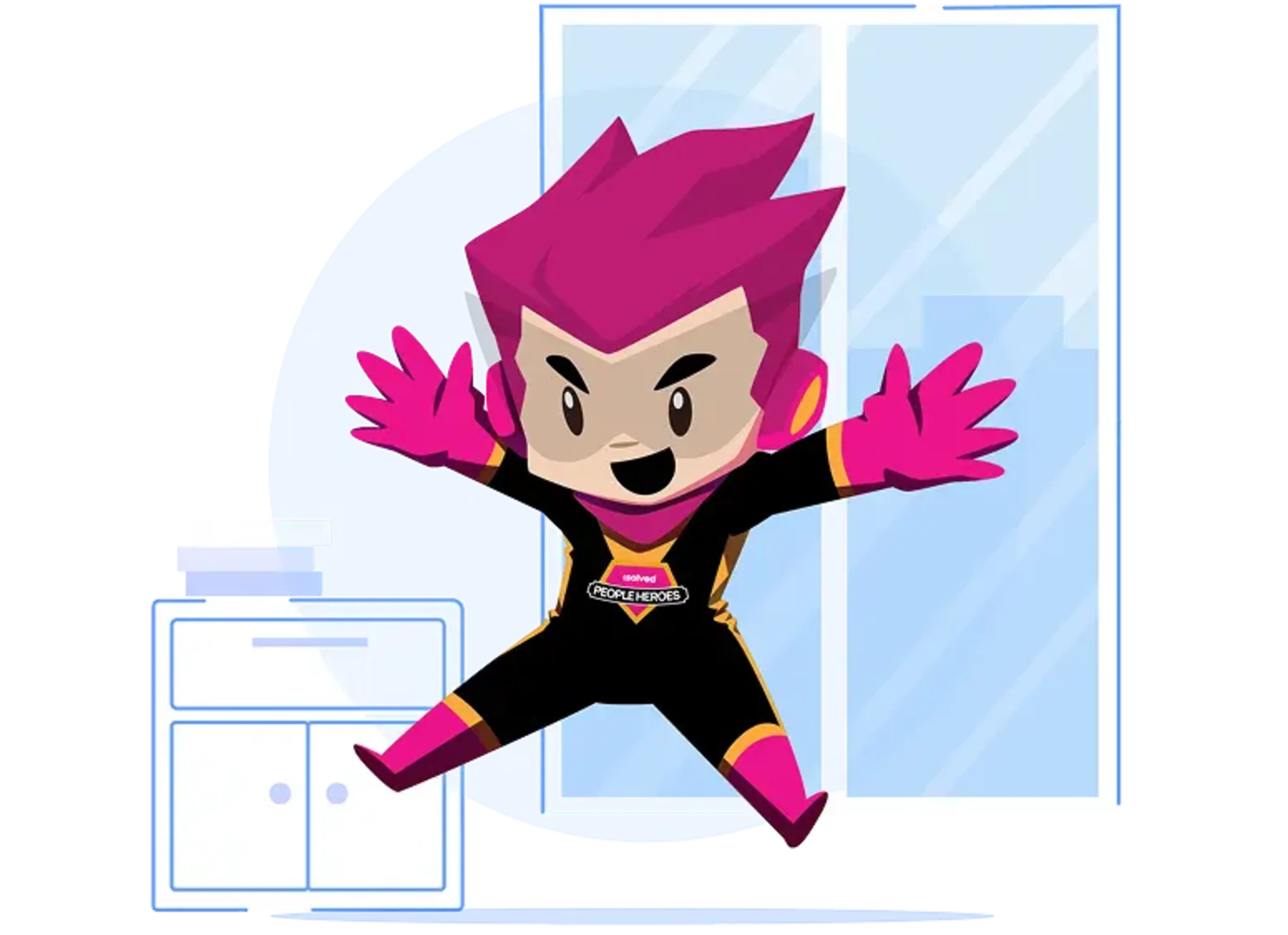 superhero jumping in air