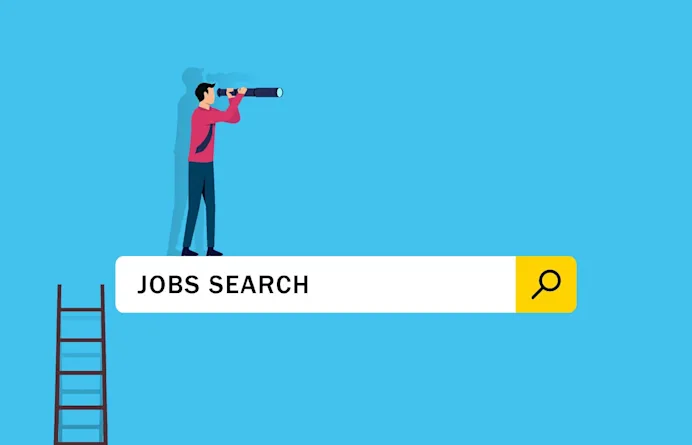 cartoon of a man on a search bar