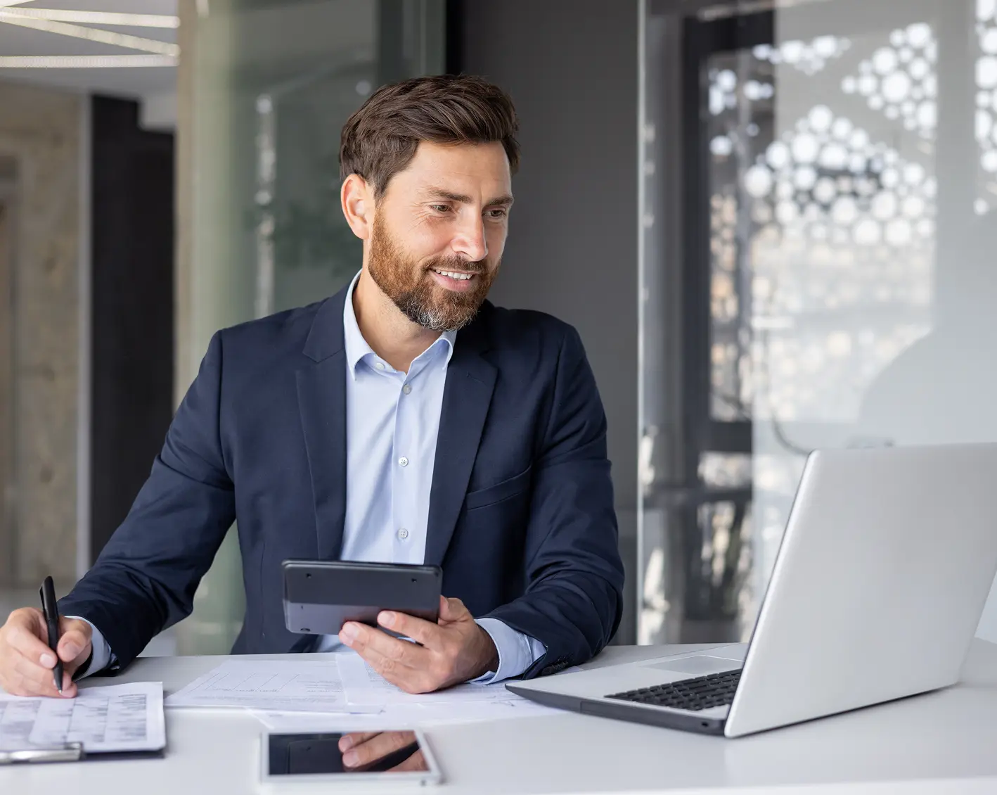 man on computer completing direct billing information