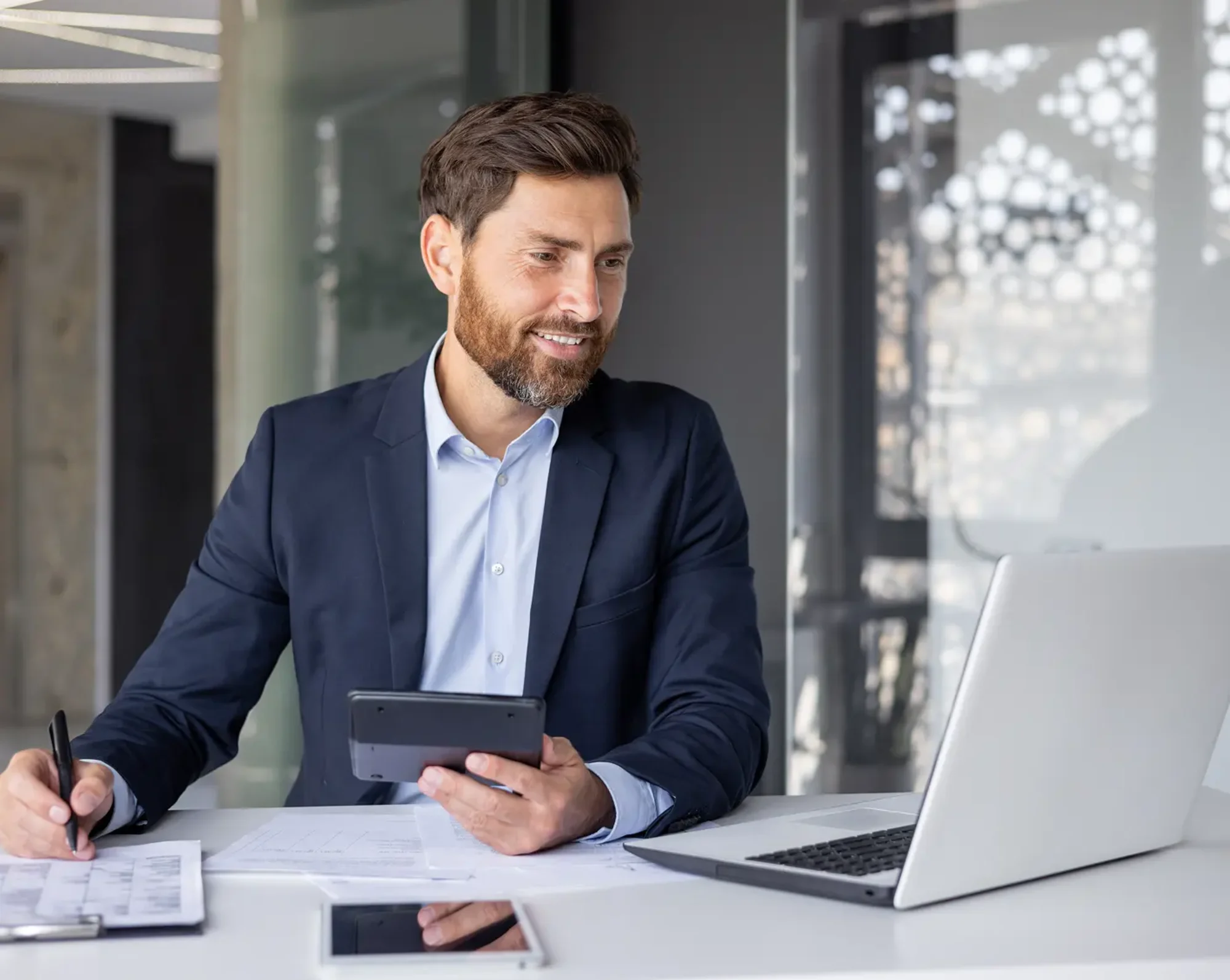 man on computer completing direct billing information