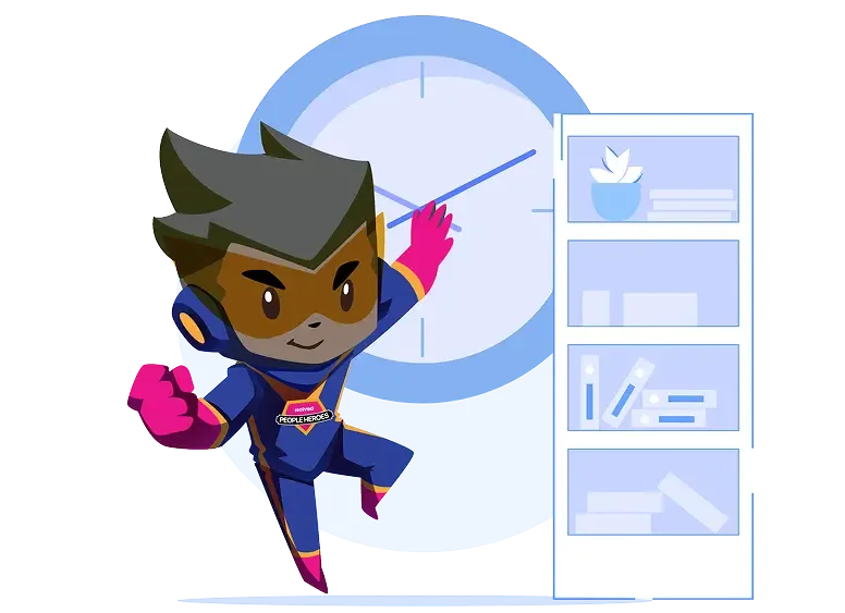 superhero with clock and bookcase
