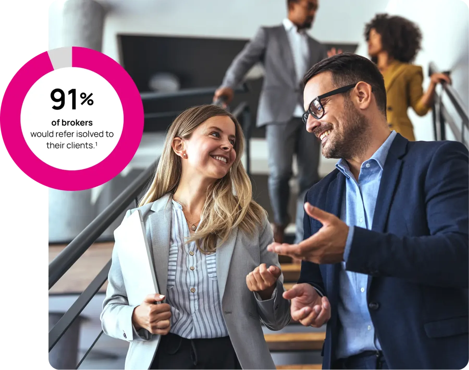 group of business people walking down stairs