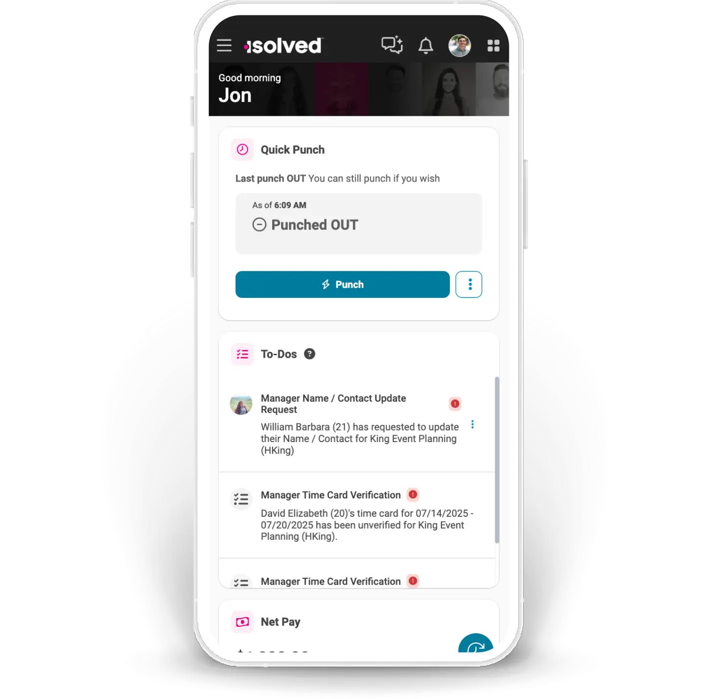 screen of real time updates