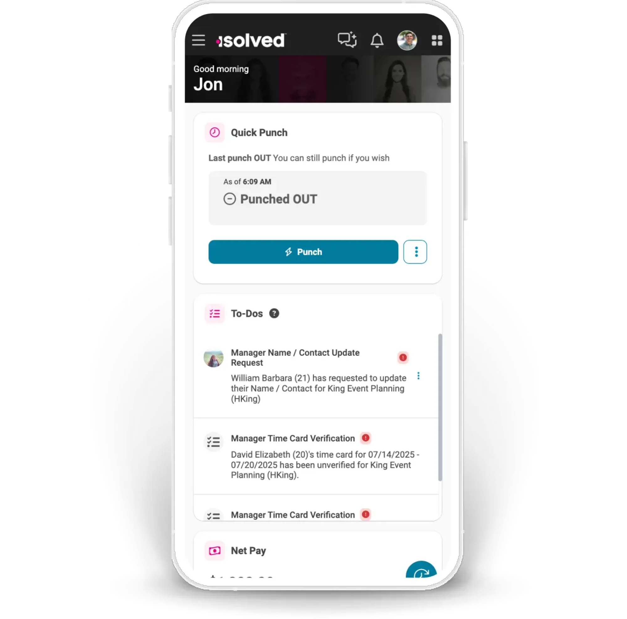 screen of real time updates
