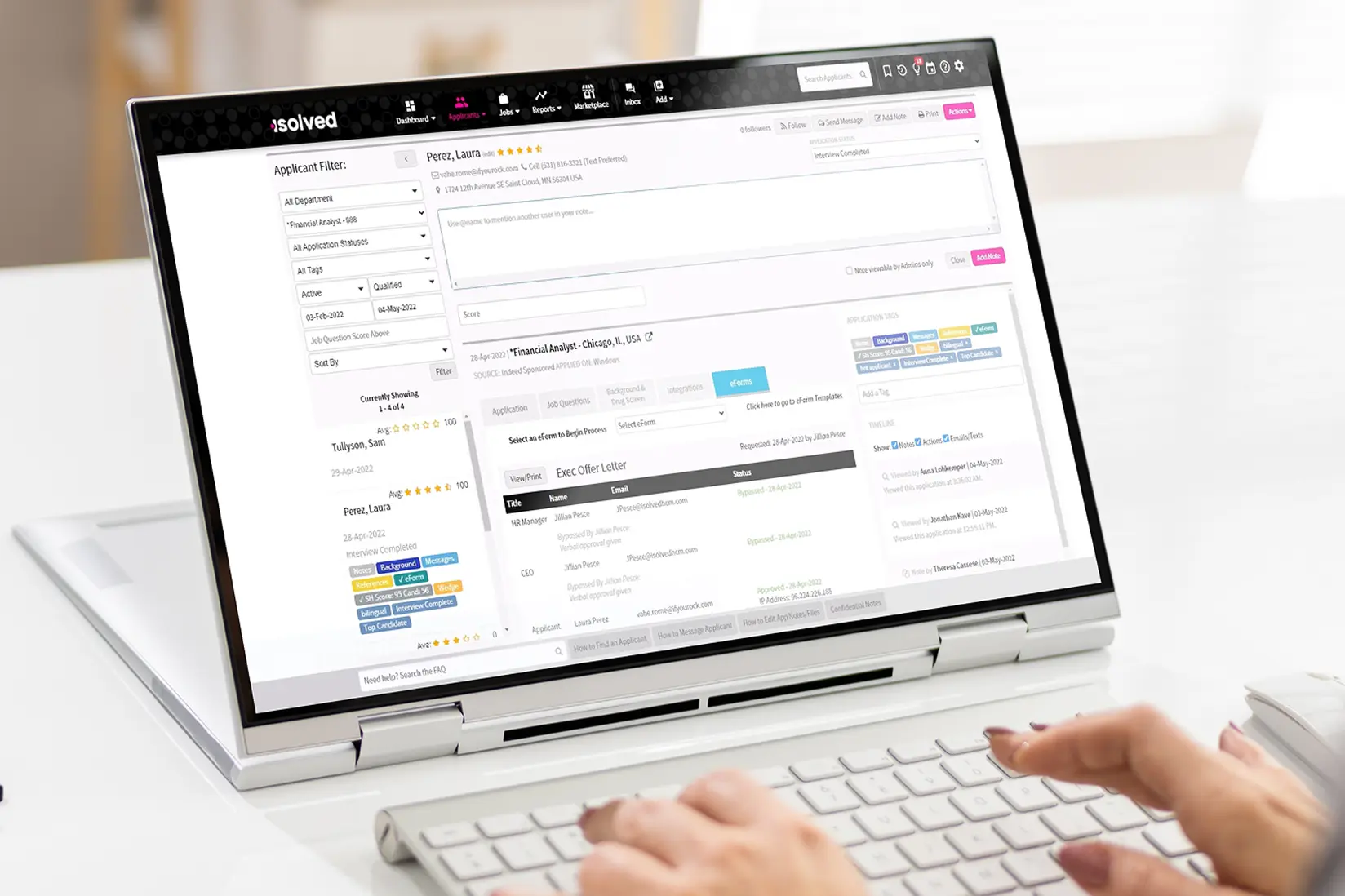 view of software showing optimized applicant tracking