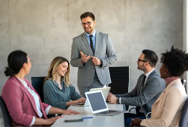 business presenting research on talent management