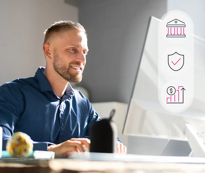 businessman looking at benefits on computer