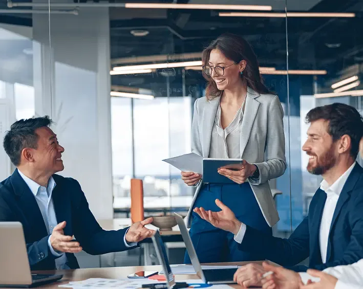 employees of large company having a meeting