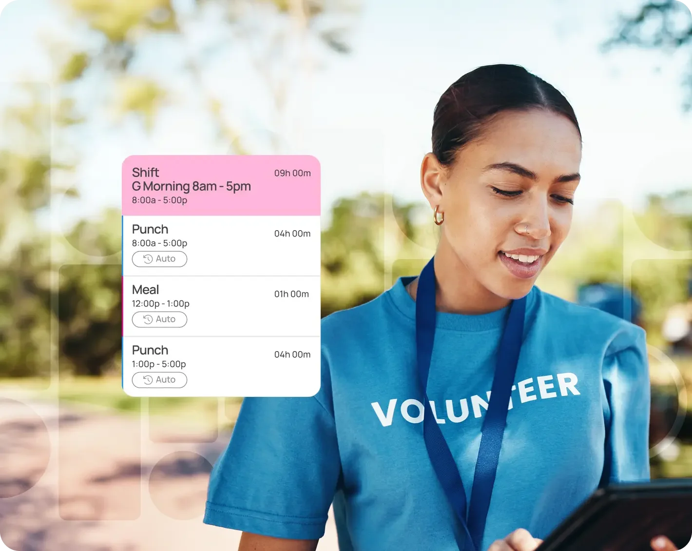 volunteer checking shift time schedules on tablet