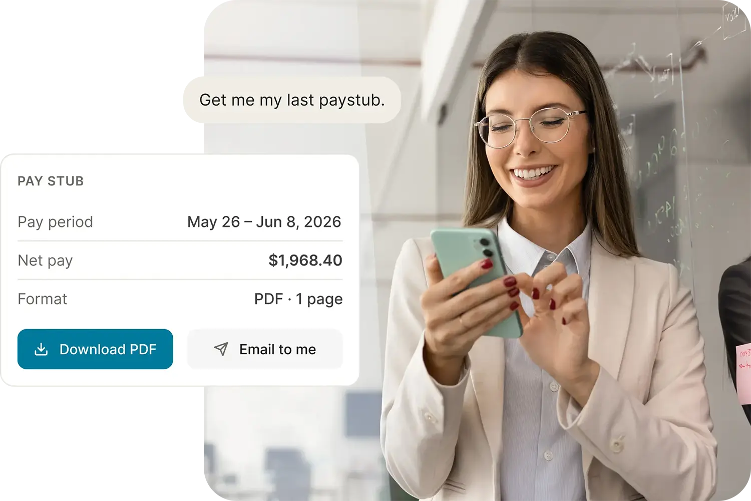teacher looking at her paystub on phone