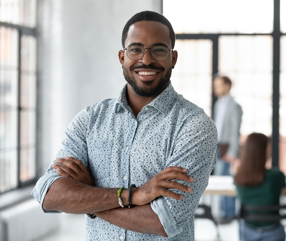 smiling man excited about new job