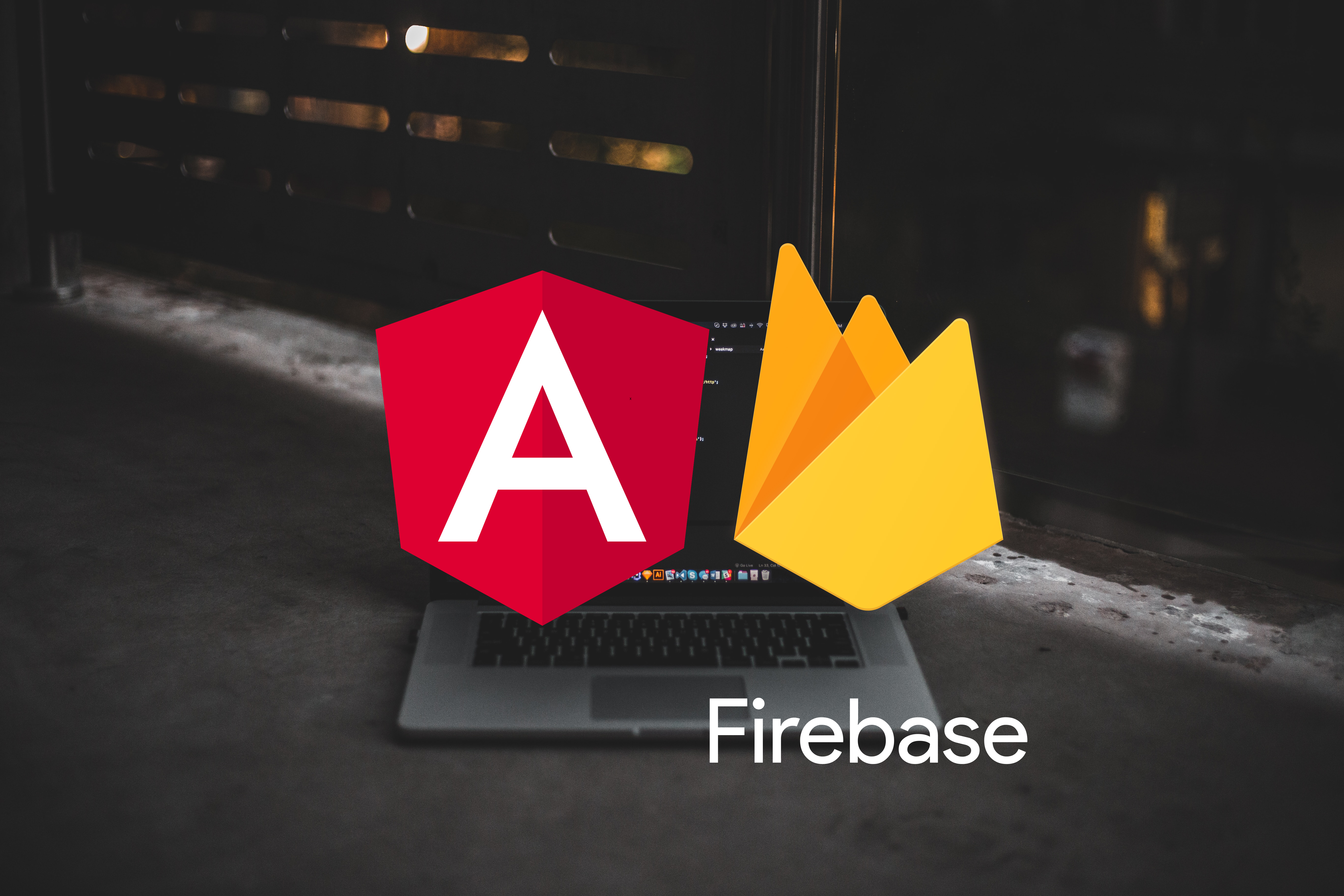 Picture of Laptop with Angular and Firebase logo on top