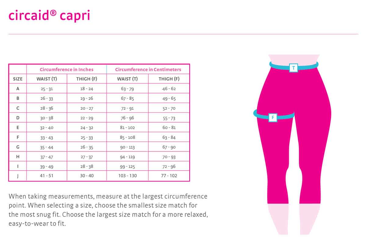 Circaid Capri Compression Garment - Sizing Chart