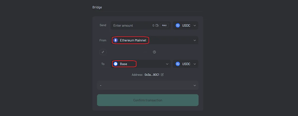 Select your origin and destination chains.