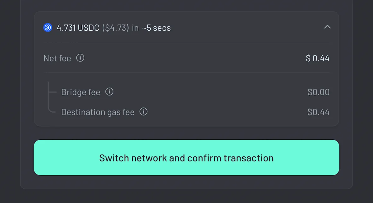 Switch network and confirm the transaction.