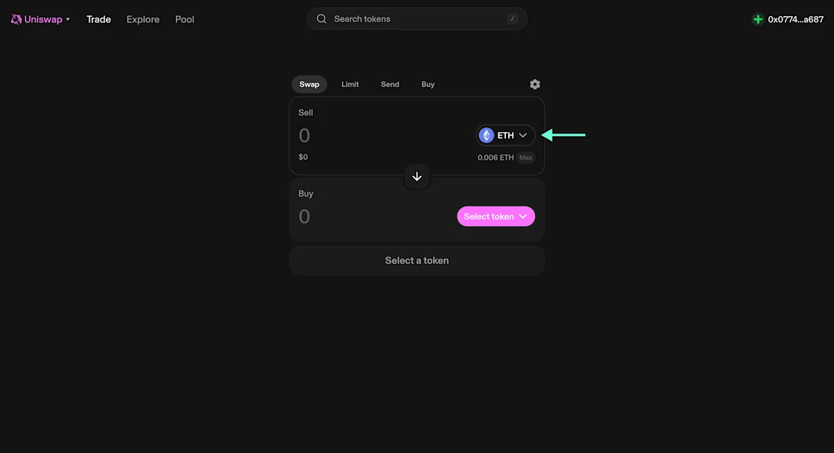 Choose the token you want to bridge and the origin chain it is located on.