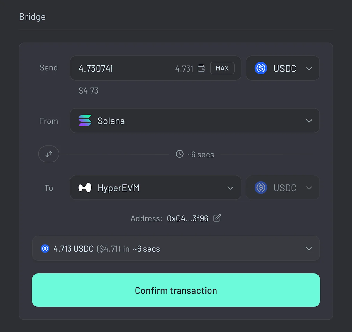 Enter the amount you want to bridge.